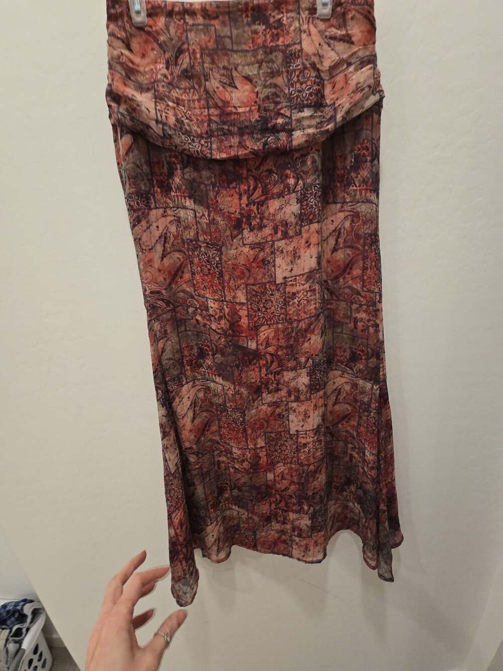 Maxi Skirt Red Brown Paisley Patchwork Size M